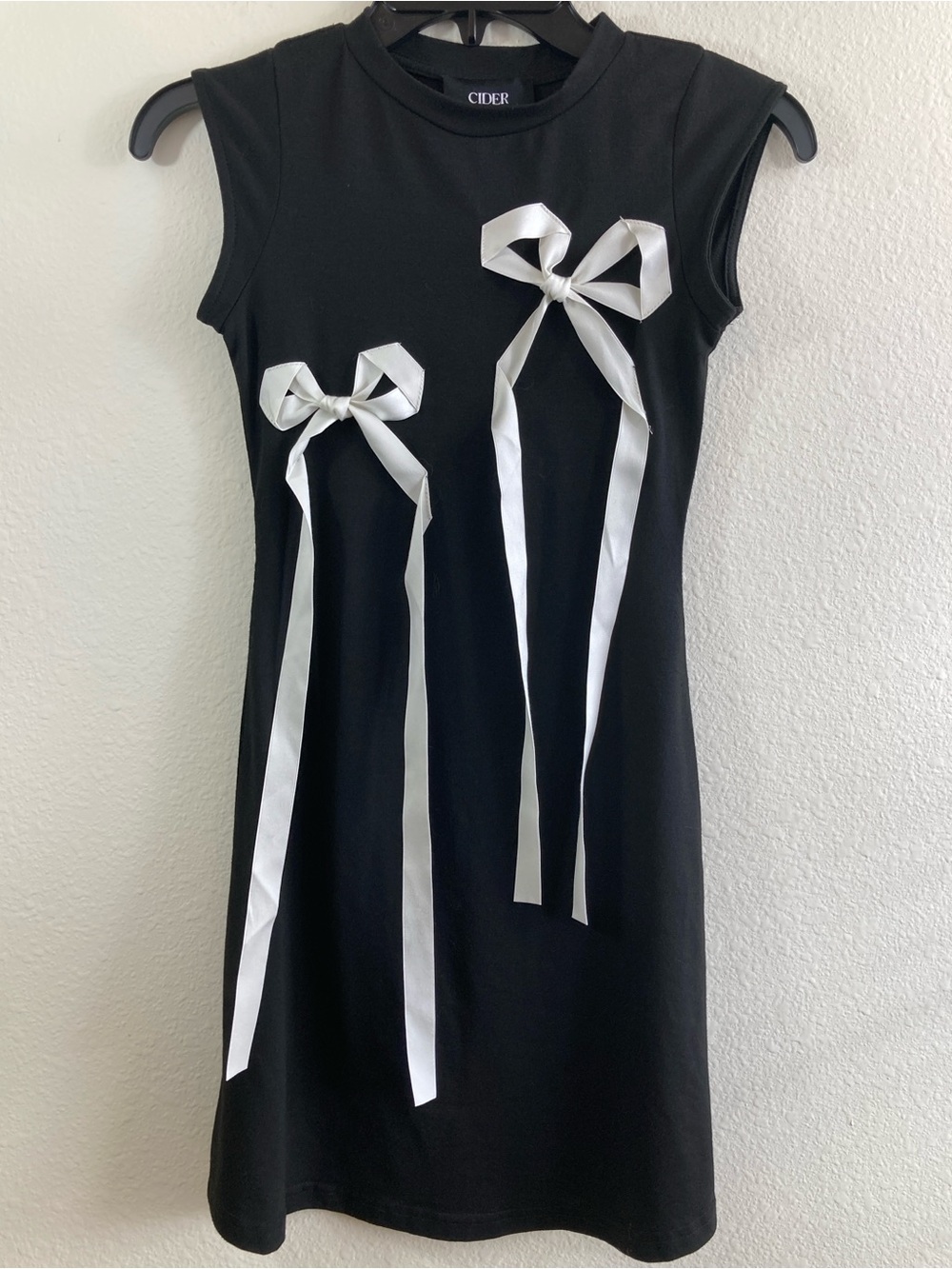 Cider Black Mini Dress Size XXS Ribbon Bow Cap Sleeve Dress